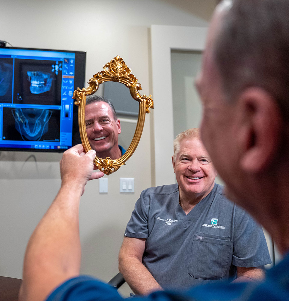 Team member Looking into mirror