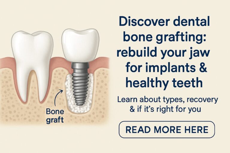 A dentist is carefully placing bone grafting material into a patient's jaw, using specialized tools in a sterile environment. No text on the image.