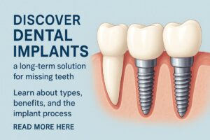 Photo of a smiling elderly women with dental implants being congratulated by a male dentist. No text on image.