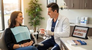 Patient consulting with a cosmetic dentist in Turlock office